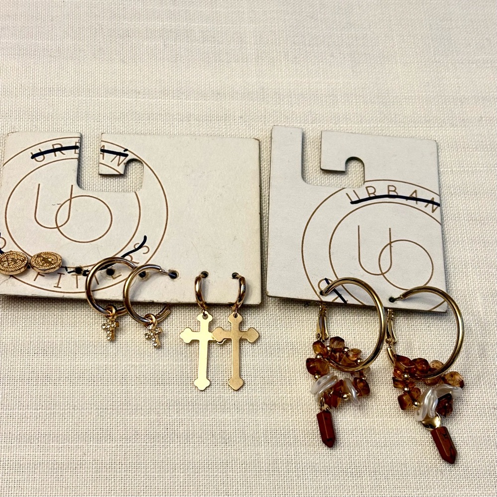 Urban Outfitters Gold Hoop Charm and Coin Earring Set of 4 Pierced Ears NWT